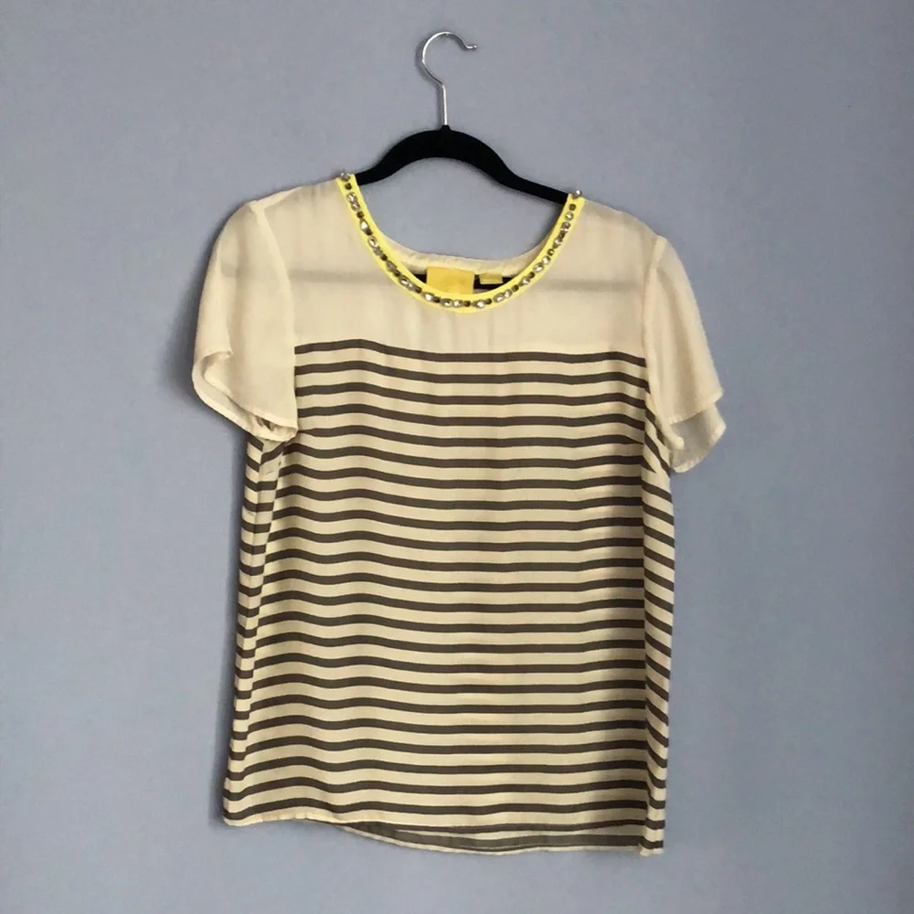 Anthropologie Maeve Size Medium Rhinestone Collar Striped Shirt - Picture 2 of 6